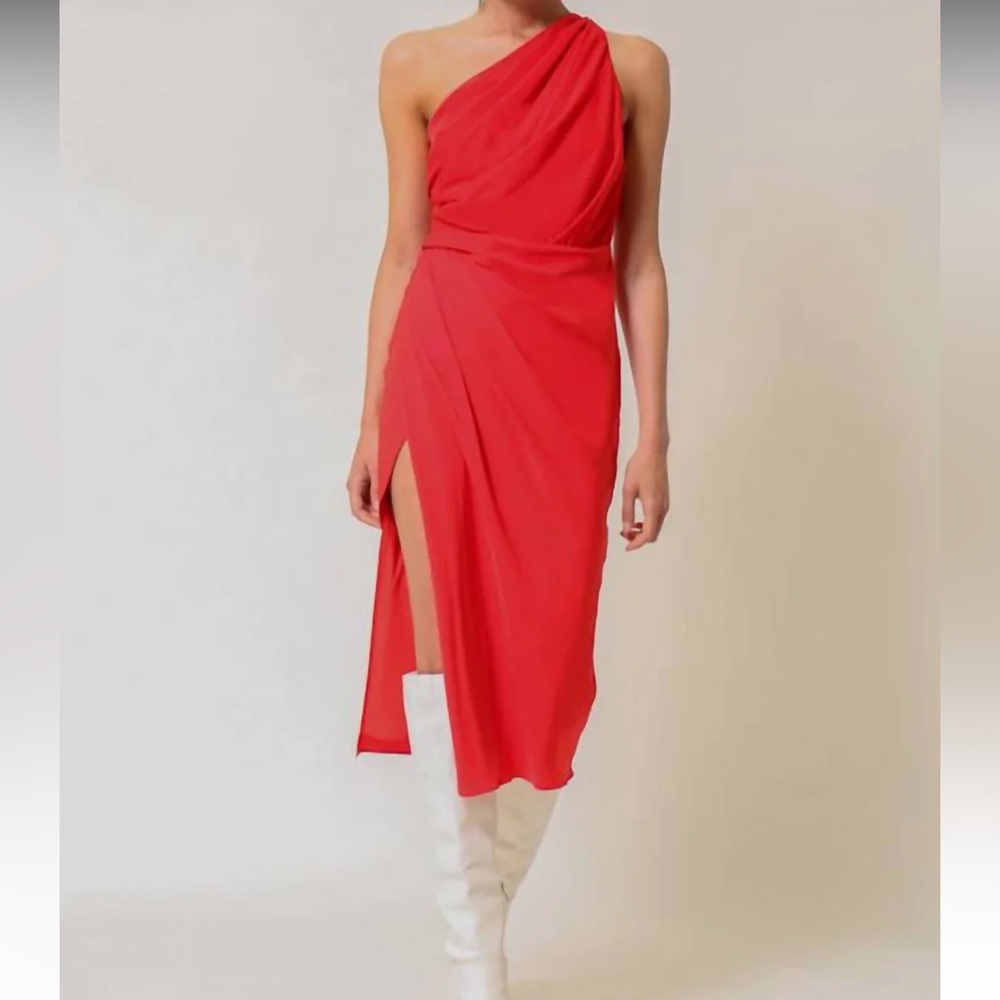 Line and Dot red asymmetrical dress